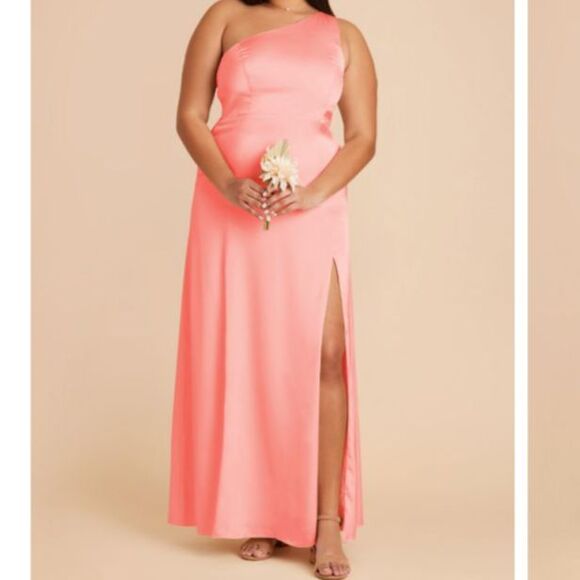 Birdy Grey Kira Matte Satin Coral Pink One Shoulder Bridesmaid Dress - Picture 1 of 6
